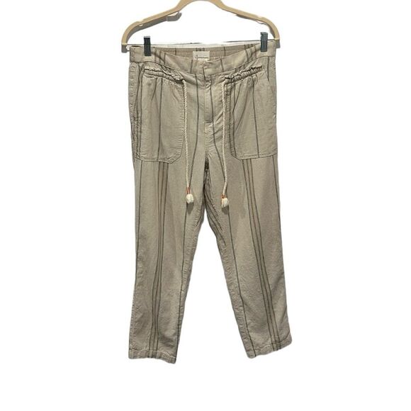 By Anthropologie linen cotton blend cream & gray stripe pants size S - Picture 1 of 9